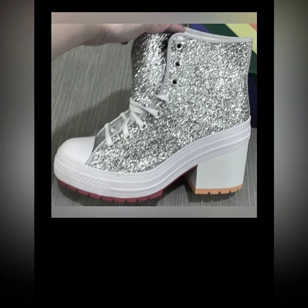 Converse Chuck 70 De Luke Platform Sneaker Heeled Silver Glitter Size 10.5 NWT